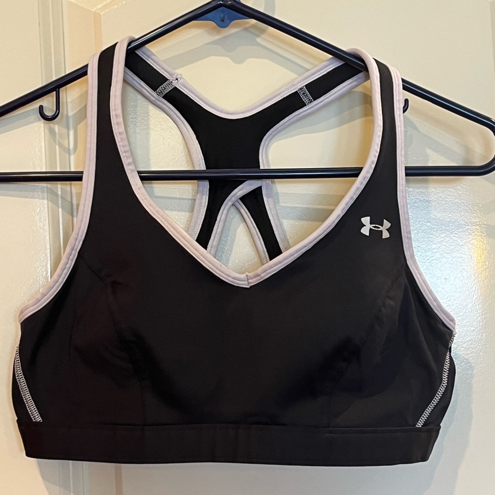 Under Armour sports bra.  Black with white trim.  Size Medium 34-36